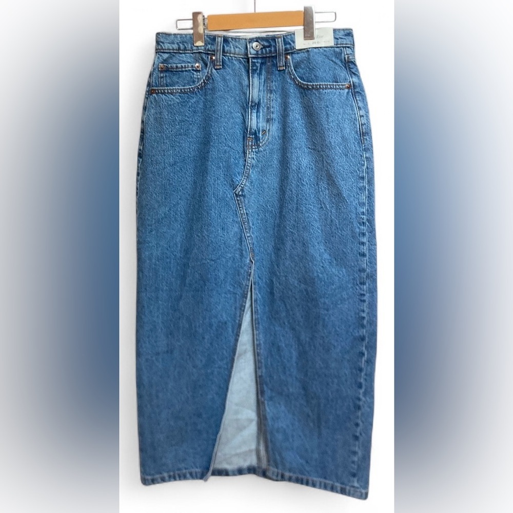 NWT Abercrombie‎ & Fitch High Rise Tall Denim Skirt Size 28 Blue Jean Front Slit